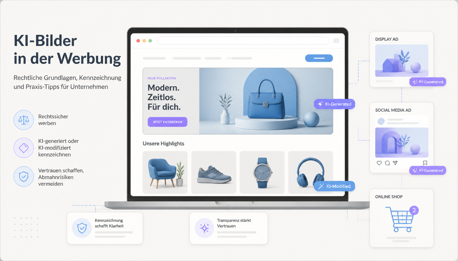 Werbeanzeigen und Produktbilder mit KI-Generated- und KI-Modified-Labeln